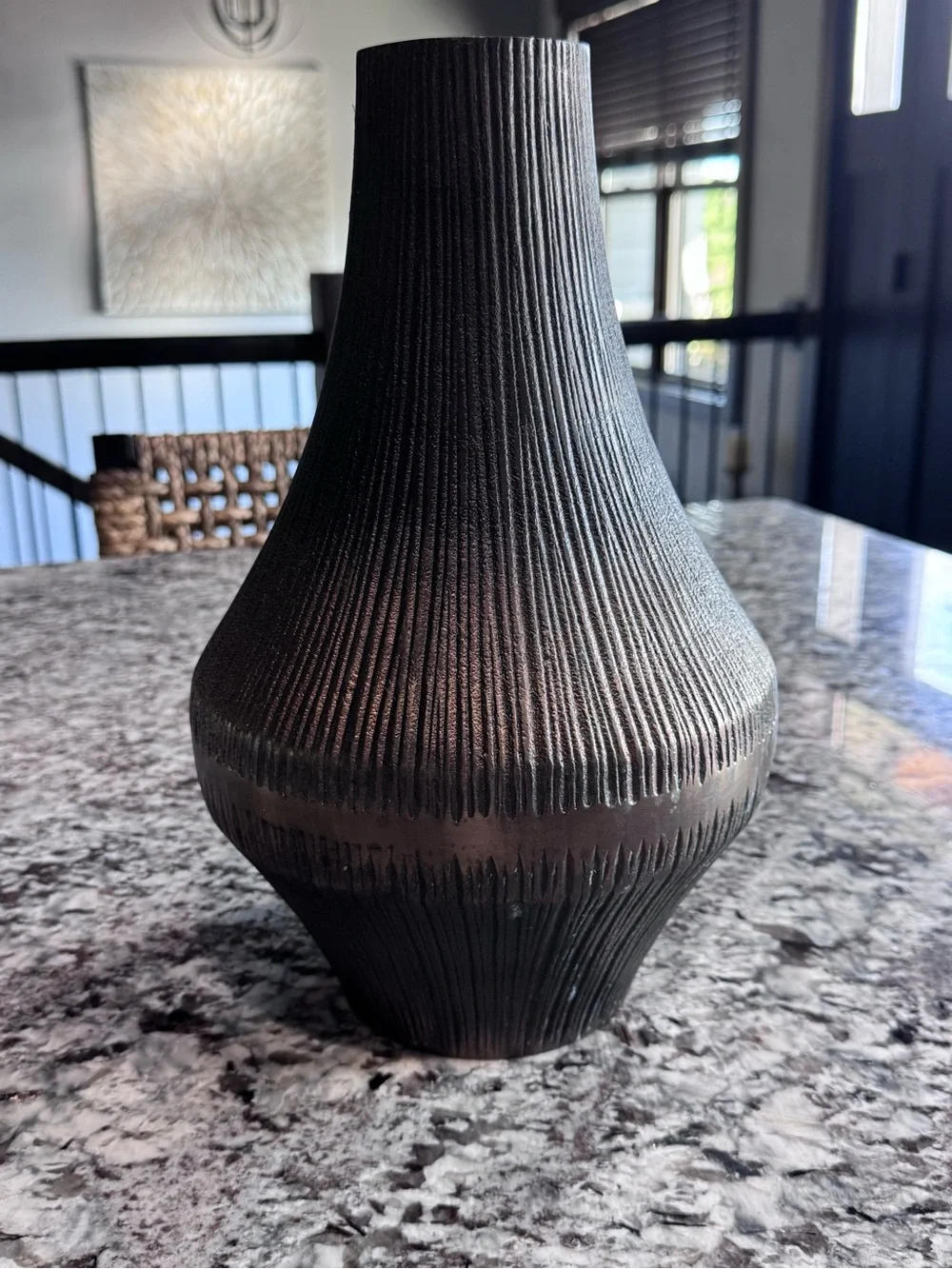 Crate&Barrel Augusta Vase Ribbed Metallic Bronze Accent Vase